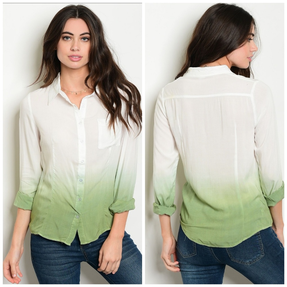 5 for $10 White & Olive Ombre Top